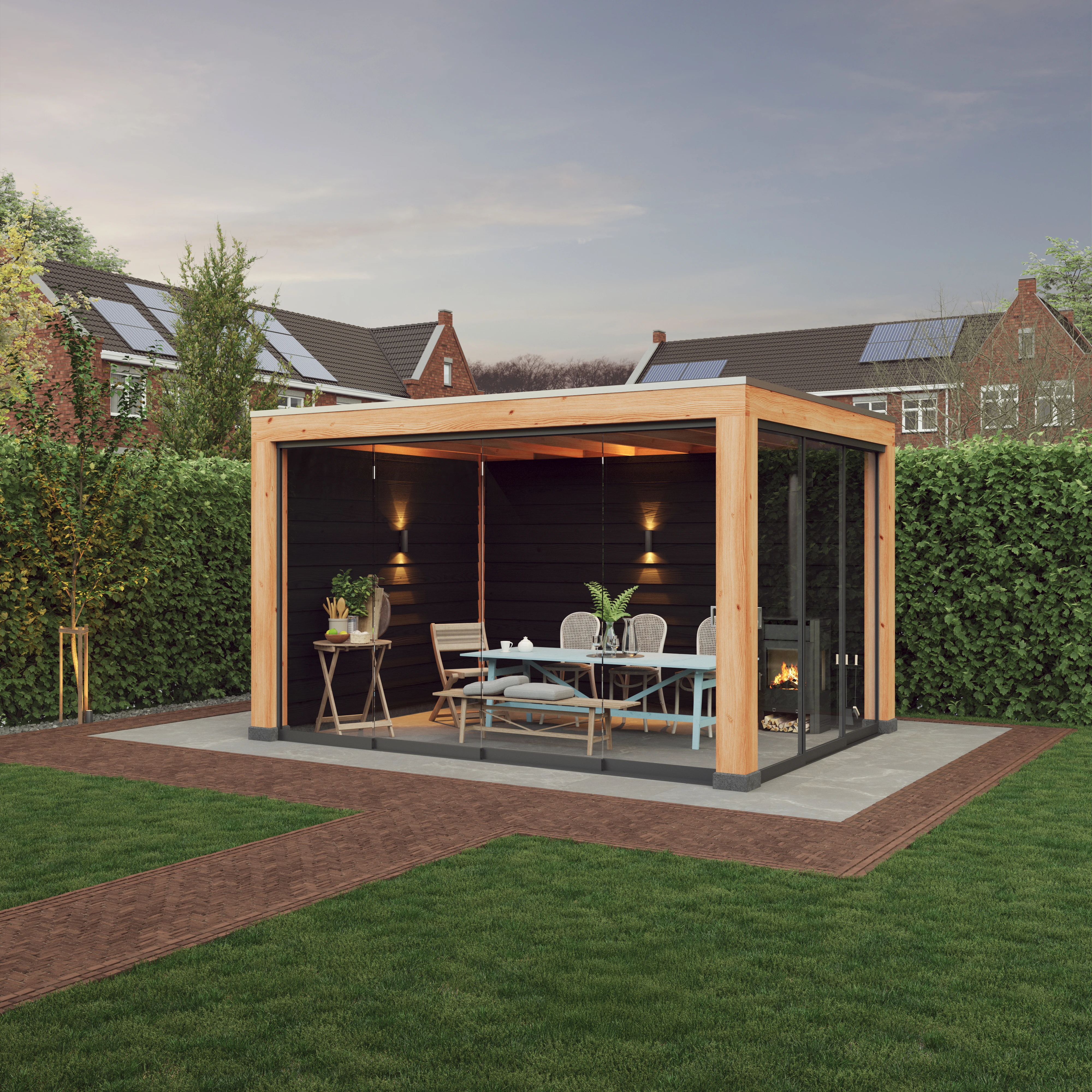 Douglas overkapping, 300 x 400, met zwarte achterwand en zijwand, Westwood Modern Plus - Afbeelding 4